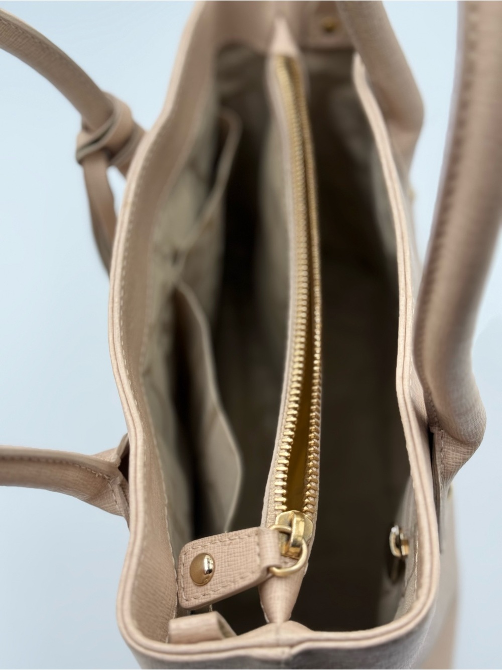 Furla Beige Saffiano Leather Tote Bag with Gold Hardware - Picture 6 of 9